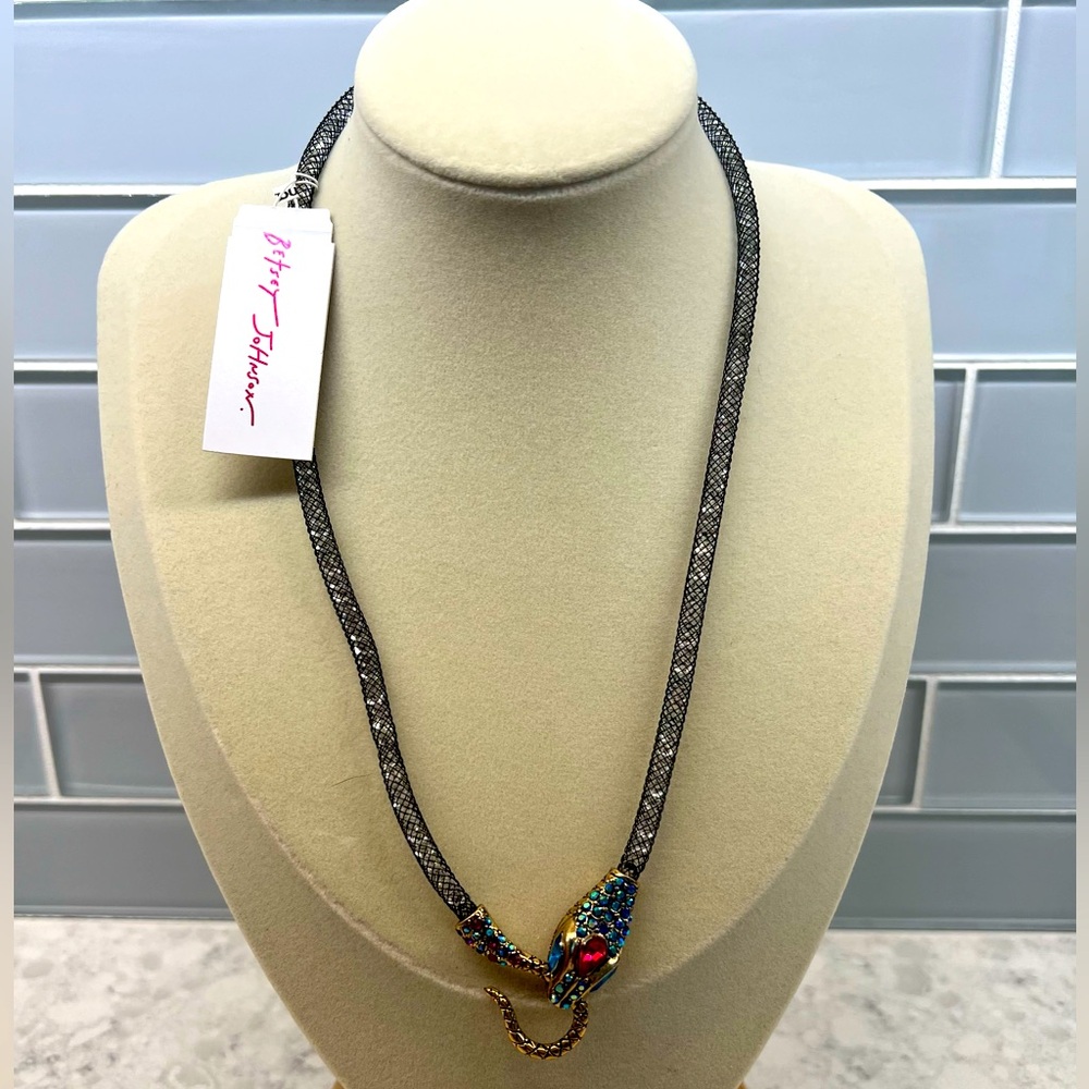 Betsey Johnson rhinestone snake necklace NEW